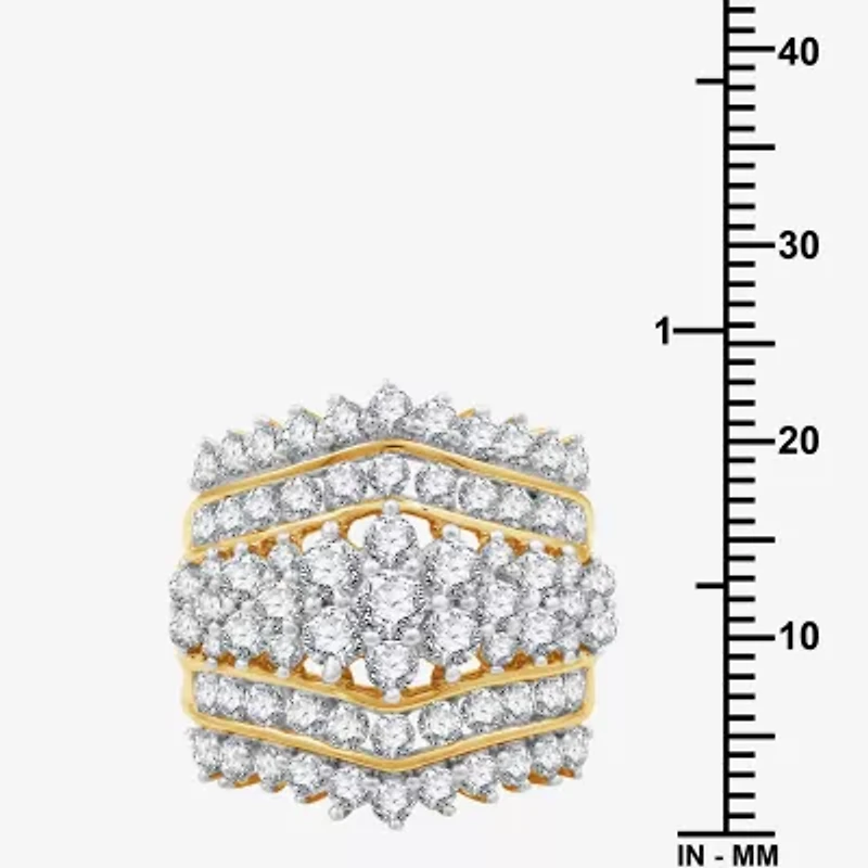 (G, Si1-Si2) Womens 3 CT. T.W. Lab Grown White Diamond 10K Gold Cluster Cocktail Ring