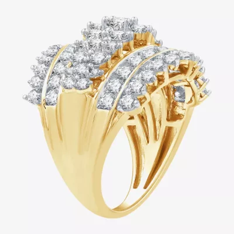 (G, Si1-Si2) Womens 3 CT. T.W. Lab Grown White Diamond 10K Gold Cluster Cocktail Ring