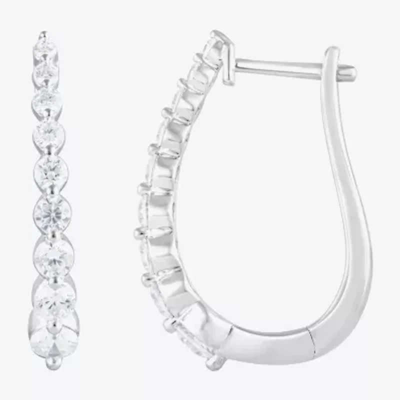 (F/Si2) Womens 1 CT. T.W. Lab Grown White Diamond 10K White Gold 21.6mm Hoop Earrings