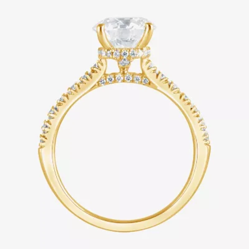 (G, Vs1-Vs2) Womens 2 CT. T.W. Lab Grown White Diamond 14K Gold Over Silver Round Side Stone Engagement Ring