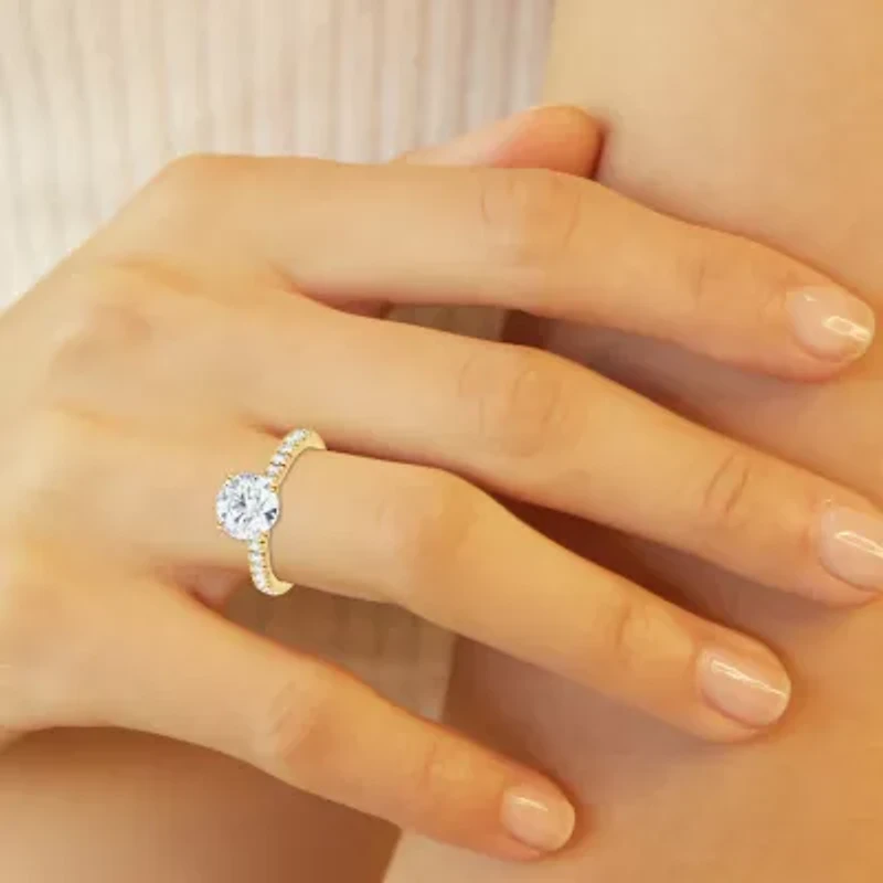 (G, Vs1-Vs2) Womens 2 CT. T.W. Lab Grown White Diamond 14K Gold Over Silver Round Side Stone Engagement Ring