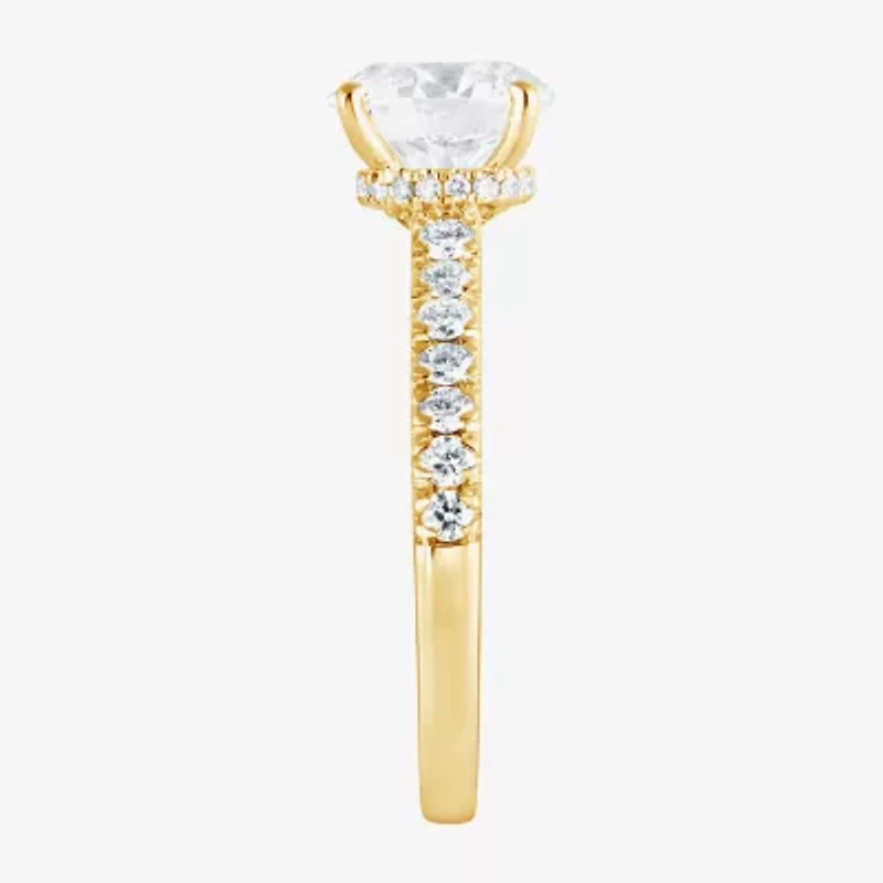 (G, Vs1-Vs2) Womens 2 CT. T.W. Lab Grown White Diamond 14K Gold Over Silver Round Side Stone Engagement Ring