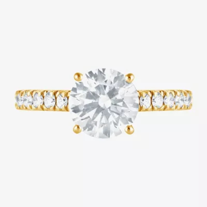 (G, Vs1-Vs2) Womens 2 CT. T.W. Lab Grown White Diamond 14K Gold Over Silver Round Side Stone Engagement Ring
