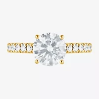 (G, Vs1-Vs2) Womens 2 CT. T.W. Lab Grown White Diamond 14K Gold Over Silver Round Side Stone Engagement Ring