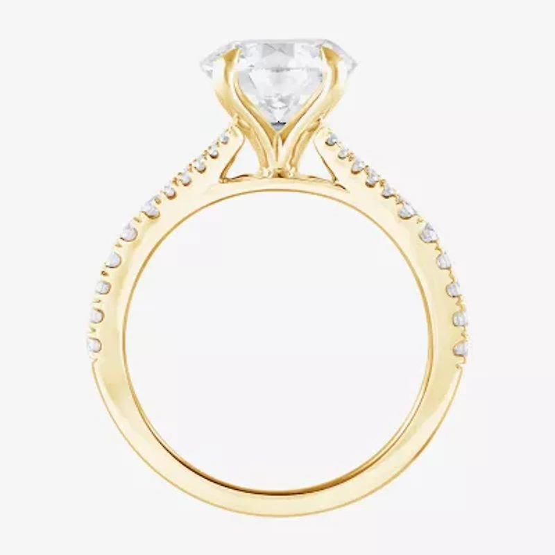 (F / Vs2) Womens 3 CT. T.W. Lab Grown White Diamond 14K Gold Round Side Stone Engagement Ring