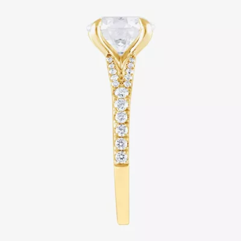 (F / Vs2) Womens 3 CT. T.W. Lab Grown White Diamond 14K Gold Round Side Stone Engagement Ring