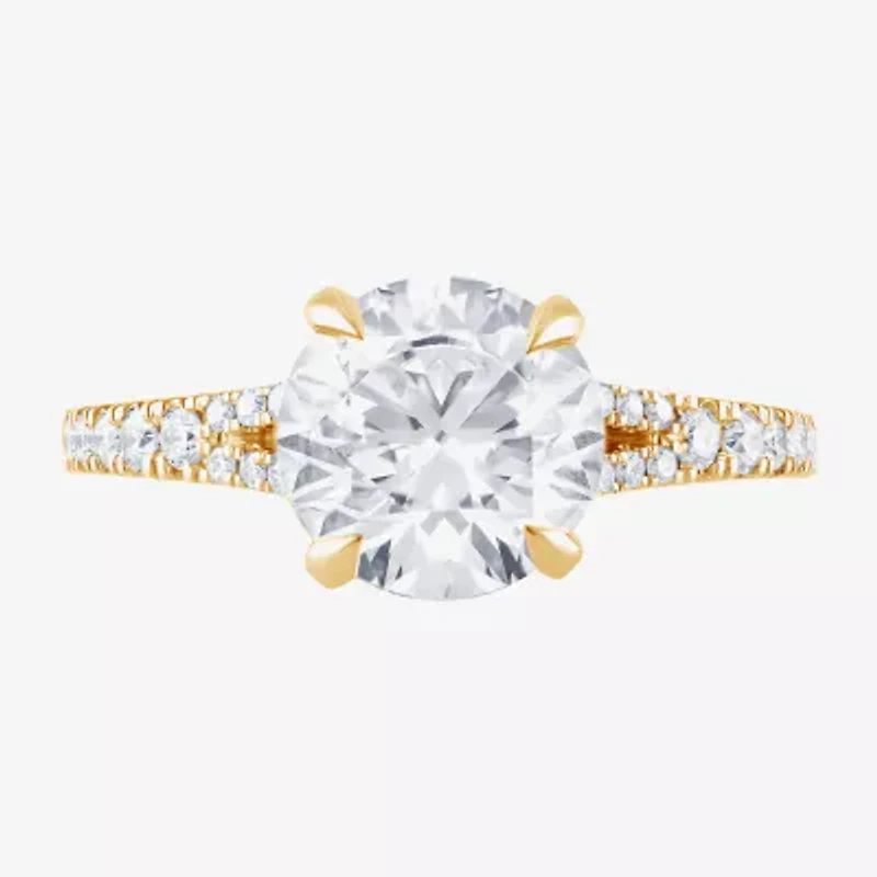 (F / Vs2) Womens 3 CT. T.W. Lab Grown White Diamond 14K Gold Round Side Stone Engagement Ring