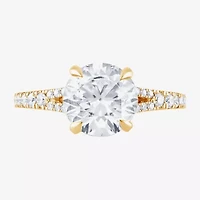 (F / Vs2) Womens 3 CT. T.W. Lab Grown White Diamond 14K Gold Round Side Stone Engagement Ring