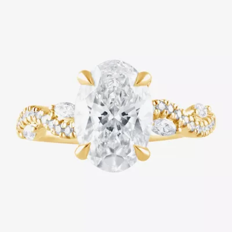 Signature By Modern Bride (F / Vs2) Womens 3 1/4 CT. T.W. Lab Grown White Diamond 14K Gold Oval Side Stone Engagement Ring