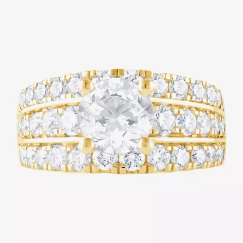 (F / Vs2) Womens 3 1/3 Ct. T.W. Lab Grown White Diamond 10K Gold Round Side Stone Engagement Ring
