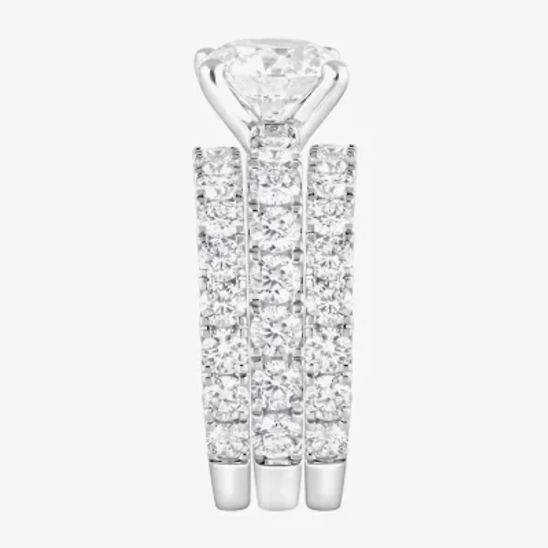 (F / Vs2) Womens 5 CT. T.W. Lab Grown White Diamond 14K Gold Round Side Stone Engagement Ring