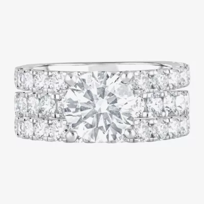 (F / Vs2) Womens 5 CT. T.W. Lab Grown White Diamond 14K Gold Round Side Stone Engagement Ring