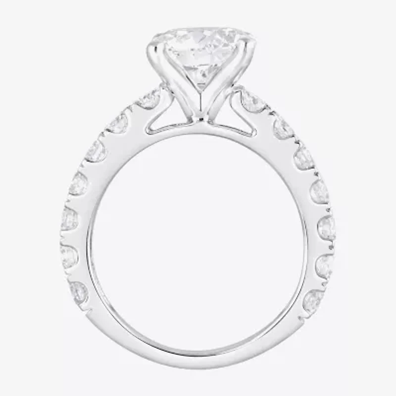 (F / Vs2) Womens 5 CT. T.W. Lab Grown White Diamond 14K Gold Round Side Stone Engagement Ring