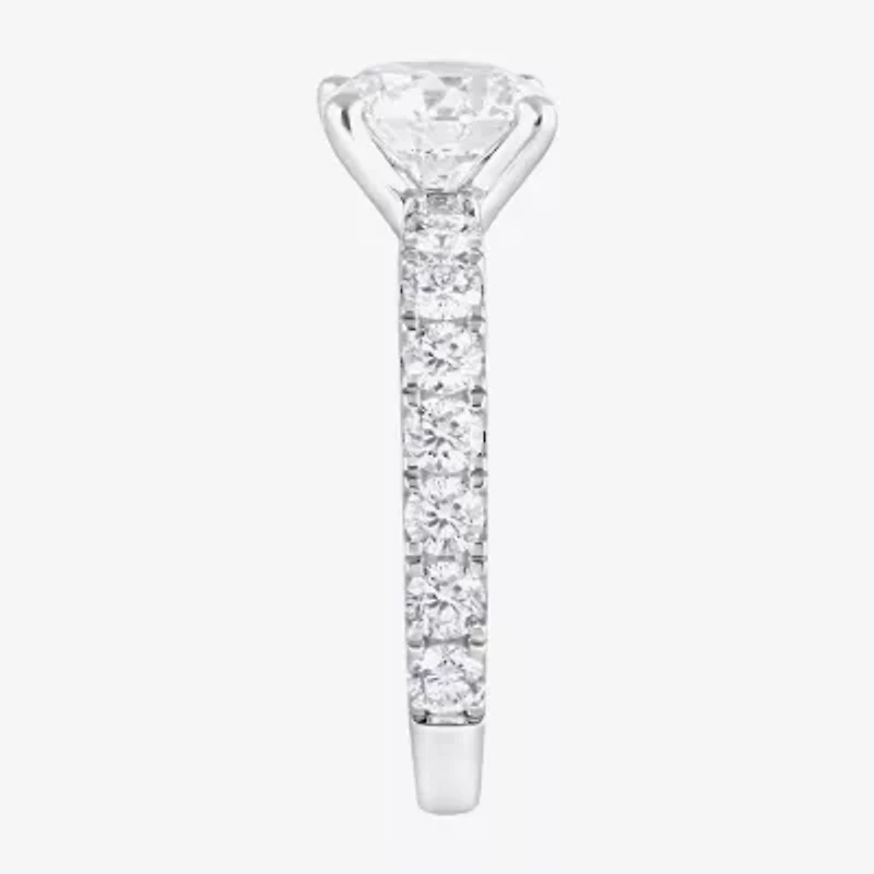 (F / Vs2) Womens 5 CT. T.W. Lab Grown White Diamond 14K Gold Round Side Stone Engagement Ring