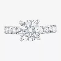 F / Vs2) Womens CT. T.W. Lab Grown White Diamond 14K Gold Round Side Stone Engagement Ring