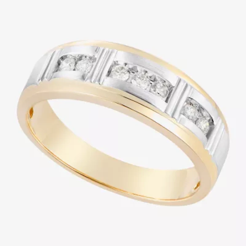 (F / Vs2) Mens 7MM 1/4 CT. T.W. Lab Grown White Diamond 10K Gold Round Wedding Band