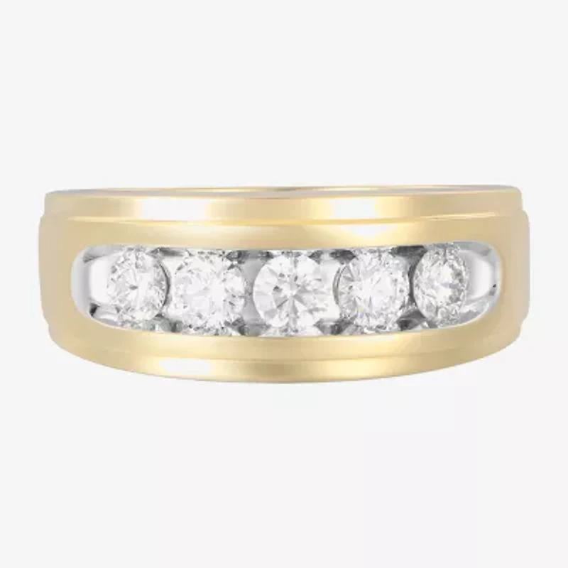 (F, Vs2) Mens 9M 1 CT. T.W. Lab Grown White Diamond 10K Gold Round 5-Stone Wedding Band