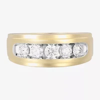 (F, Vs2) Mens 9M 1 CT. T.W. Lab Grown White Diamond 10K Gold Round 5-Stone Wedding Band