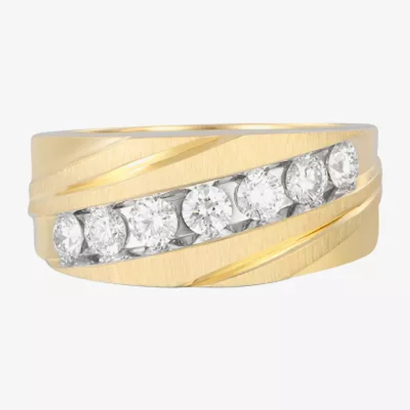 (F, Vs2) Mens 10MM 1 CT. T.W. Lab Grown White Diamond 10K Gold Round Wedding Band