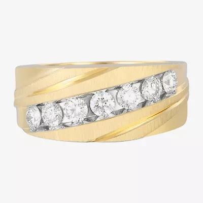 (F, Vs2) Mens 10MM 1 CT. T.W. Lab Grown White Diamond 10K Gold Round Wedding Band