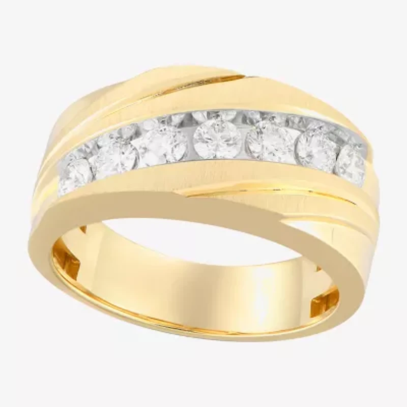 (F, Vs2) Mens 10MM 1 CT. T.W. Lab Grown White Diamond 10K Gold Round Wedding Band