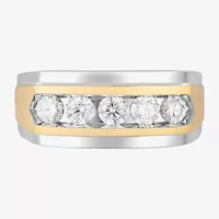 (F, Vs2) Mens 10MM 1 CT. T.W. Lab Grown White Diamond 10K Two Tone Gold Round 5-Stone Wedding Band
