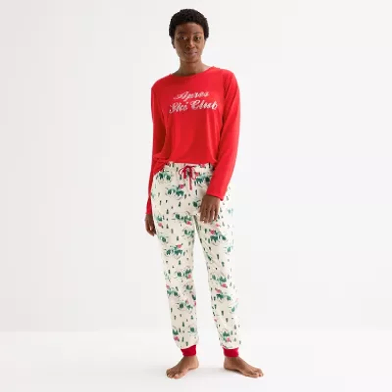 North Pole Trading Co. Polar Ski Club Womens Crew Neck Long Sleeve 2-pc. Matching Family Tall Pajama Sets