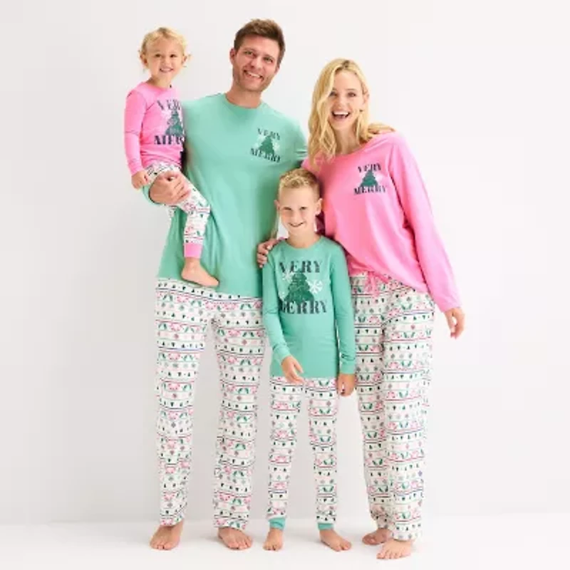 North Pole Trading Co. Very Merry Fairisle Mens Crew Neck Long Sleeve 2-pc. Matching Family Tall Pajama Sets