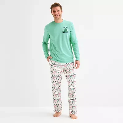 North Pole Trading Co. Very Merry Fairisle Mens Crew Neck Long Sleeve 2-pc. Matching Family Tall Pajama Sets
