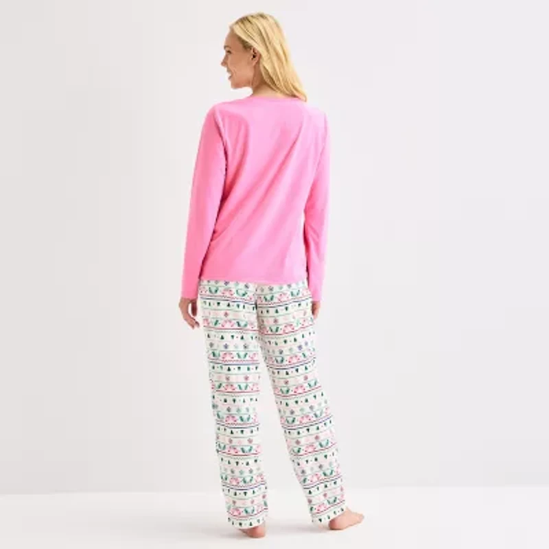 North Pole Trading Co. Very Merry Fairisle Womens Crew Neck Long Sleeve 2-pc. Matching Family Tall Pajama Sets