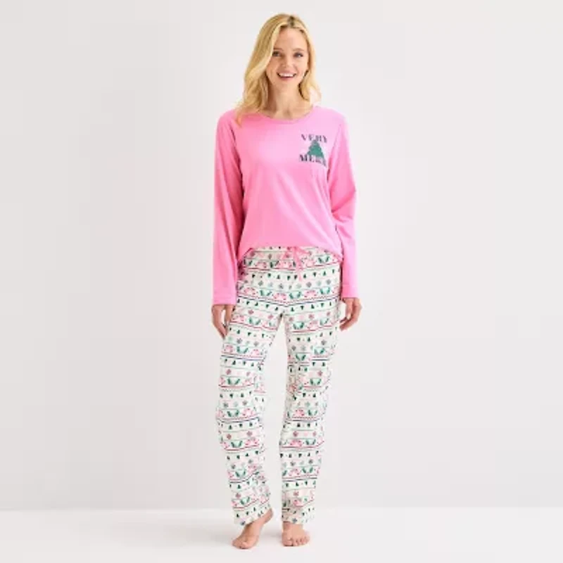North Pole Trading Co. Very Merry Fairisle Womens Crew Neck Long Sleeve 2-pc. Matching Family Tall Pajama Sets