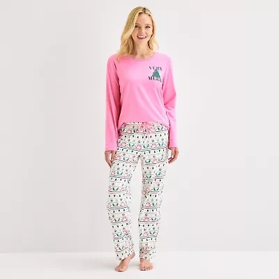 North Pole Trading Co. Very Merry Fairisle Womens Crew Neck Long Sleeve 2-pc. Matching Family Tall Pajama Sets