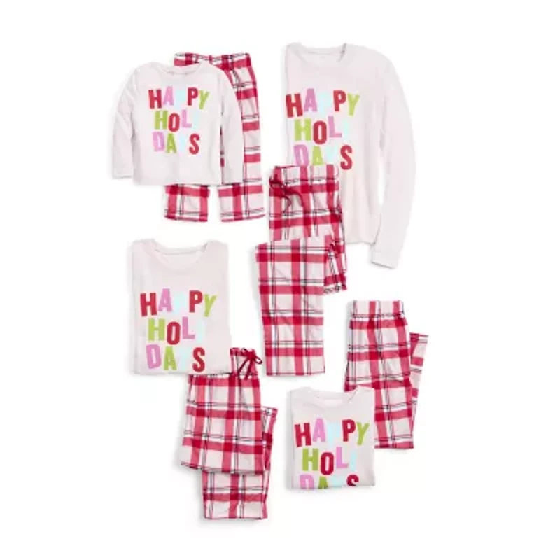 North Pole Trading Co. Happy Holidays Womens Crew Neck Long Sleeve 2-pc. Matching Family Tall Pajama Sets