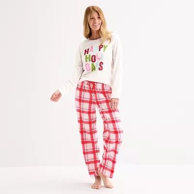 North Pole Trading Co. Happy Holidays Womens Crew Neck Long Sleeve 2-pc. Matching Family Tall Pajama Sets