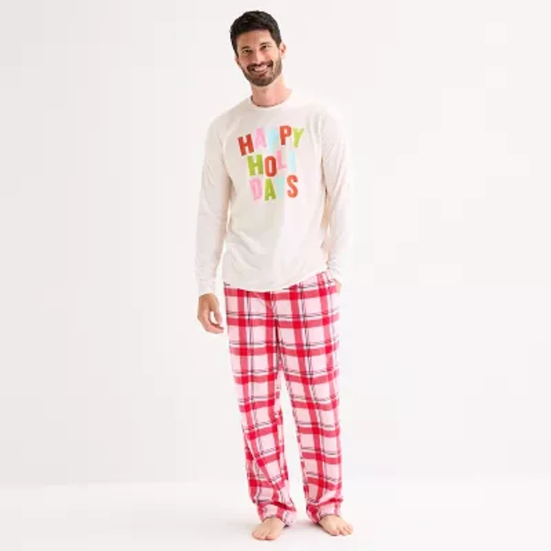 North Pole Trading Co. Happy Holidays Mens Crew Neck Long Sleeve 2-pc. Matching Family Tall Pajama Sets