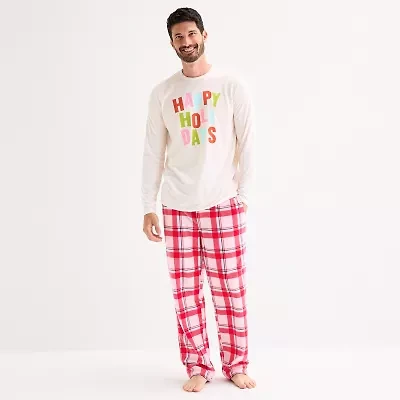 North Pole Trading Co. Happy Holidays Mens Crew Neck Long Sleeve 2-pc. Matching Family Tall Pajama Sets
