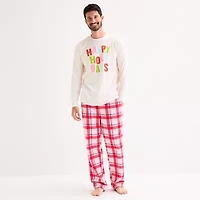 North Pole Trading Co. Happy Holidays Mens Crew Neck Long Sleeve 2-pc. Matching Family Tall Pajama Sets