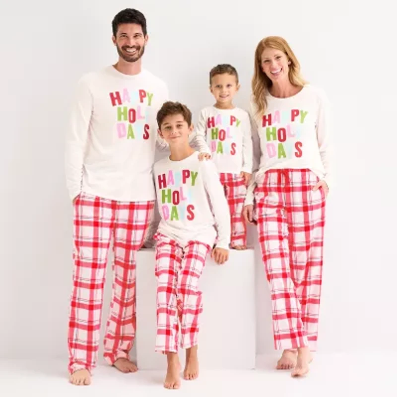 North Pole Trading Co. Happy Holidays Mens Crew Neck Long Sleeve 2-pc. Matching Family Tall Pajama Sets