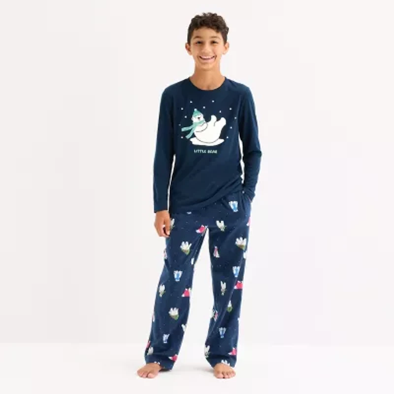 North Pole Trading Co. Polar Bear Big Kid Unisex Crew Neck Long Sleeve 2-pc. Matching Family Husky Pajama Sets