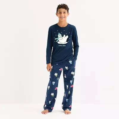 North Pole Trading Co. Polar Bear Big Kid Unisex Crew Neck Long Sleeve 2-pc. Matching Family Husky Pajama Sets