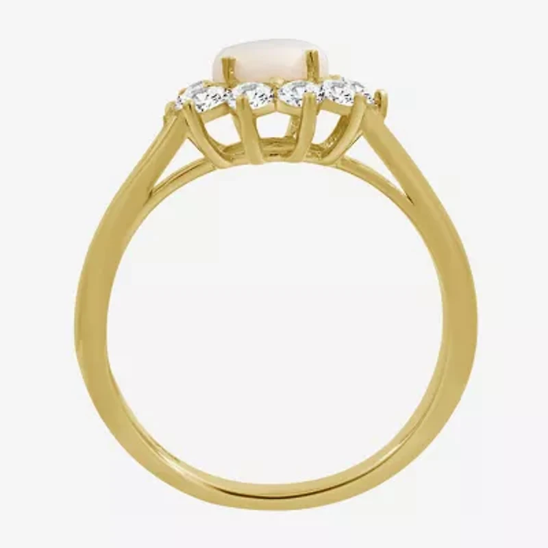 Womens 3 5/8 Ct. T.W. Genuine White Opal 10K Gold Round Halo Cocktail Ring