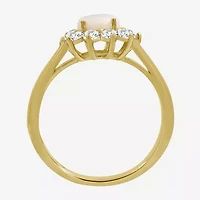 Womens 3 5/8 Ct. T.W. Genuine White Opal 10K Gold Round Halo Cocktail Ring