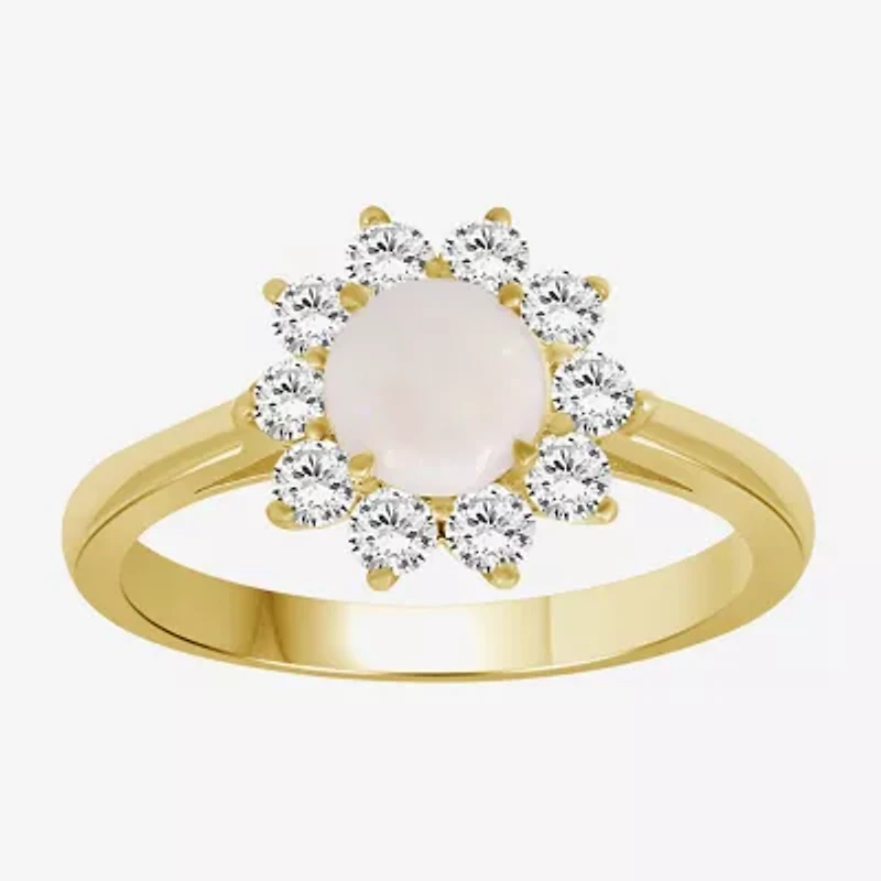 Womens 3 5/8 Ct. T.W. Genuine White Opal 10K Gold Round Halo Cocktail Ring
