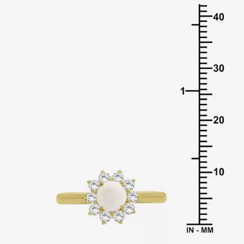 Womens 3 5/8 Ct. T.W. Genuine White Opal 10K Gold Round Halo Cocktail Ring
