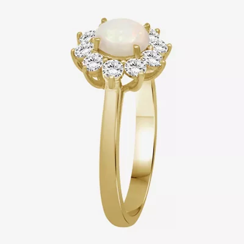 Womens 3 5/8 Ct. T.W. Genuine White Opal 10K Gold Round Halo Cocktail Ring