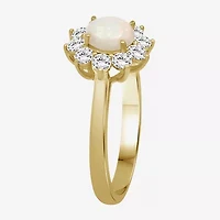Womens 3 5/8 Ct. T.W. Genuine White Opal 10K Gold Round Halo Cocktail Ring