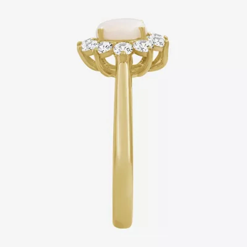 Womens 3 5/8 Ct. T.W. Genuine White Opal 10K Gold Round Halo Cocktail Ring