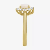 Womens 3 5/8 Ct. T.W. Genuine White Opal 10K Gold Round Halo Cocktail Ring