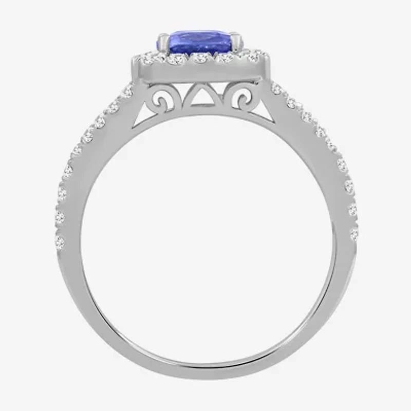 Womens 3 3/8 Ct. T.W. Genuine Blue Tanzanite 10K White Gold Cushion Halo Cocktail Ring