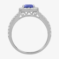Womens 3 3/8 Ct. T.W. Genuine Blue Tanzanite 10K White Gold Cushion Halo Cocktail Ring